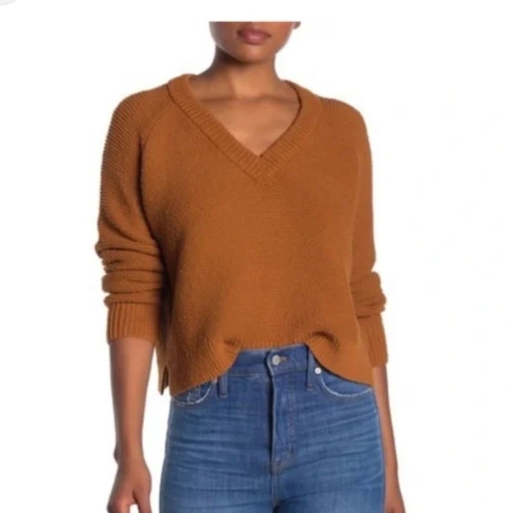 Madewell V Neck Sweater Rich Ochre Knit Pullover Long‎ Sleeve  M bohemian luxury